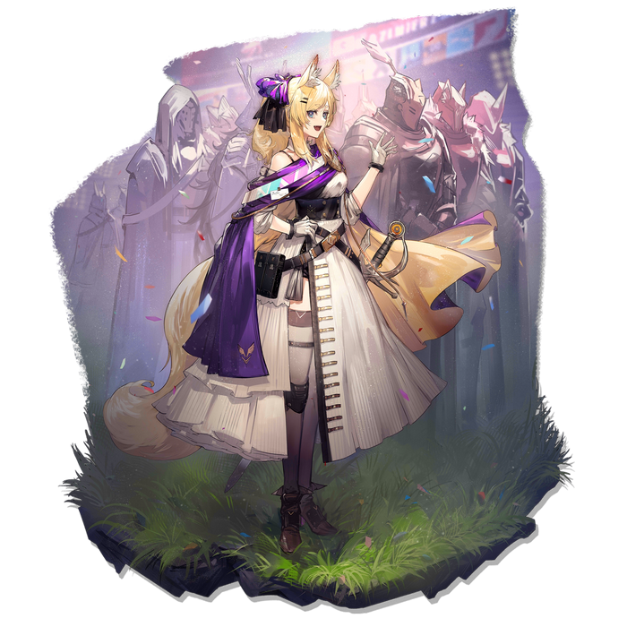 Arknights blonde woman with sword and fox ears