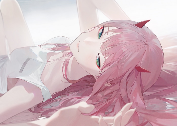 Zero Two from Darling in the FranXX lying down