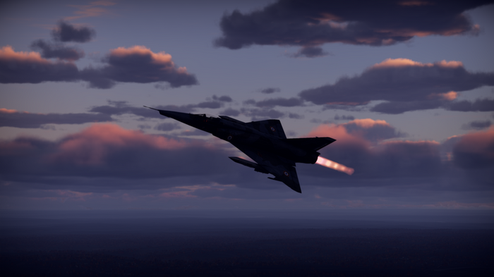 Dassault Mirage Milan jet fighter flying at sunset