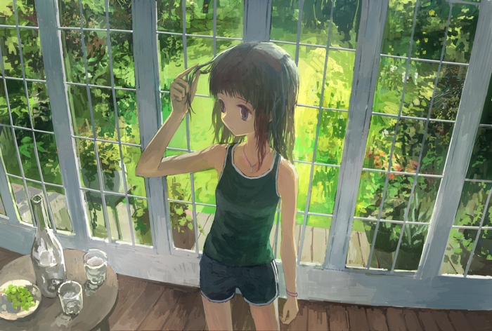 Anime girl in a greenhouse