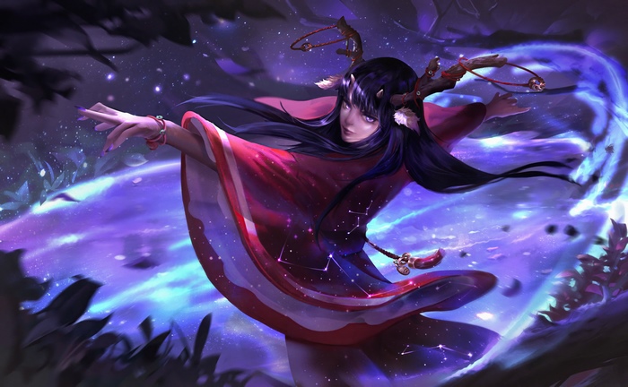 Fantasy Woman with Horns and Starry Robes