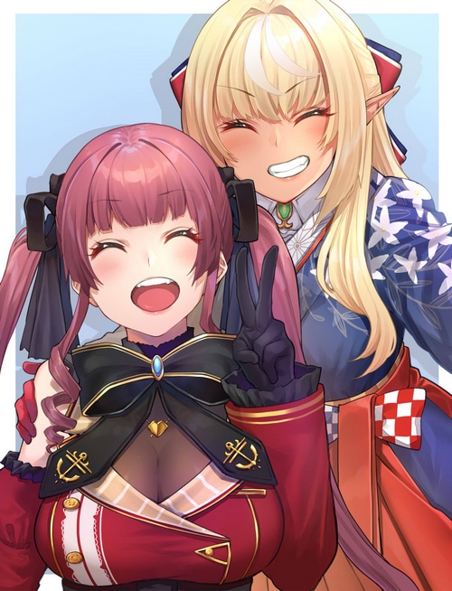 Shiranui Flare and Houshou Marine fan art