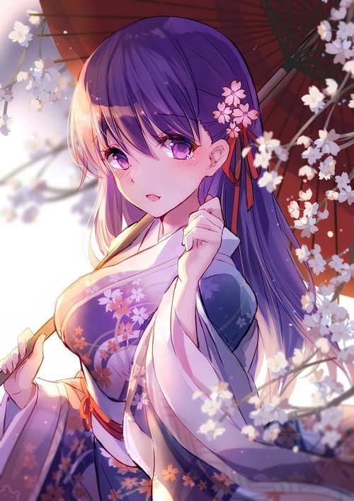 Raiden Shogun with umbrella and cherry blossoms
