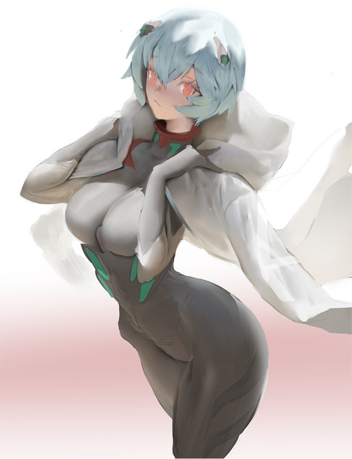 Ayanami Rei in a white and gray bodysuit