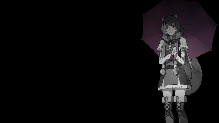 Raphtalia holding an umbrella on a dark background
