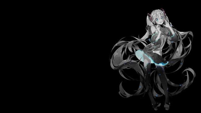 Hatsune Miku with selective coloring on black background