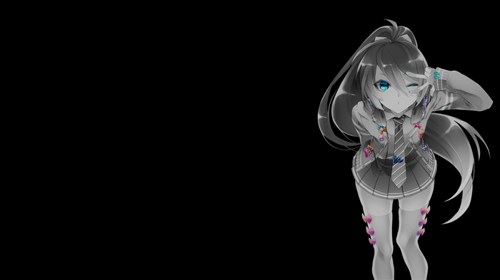 Anime girl with selective coloring on black background