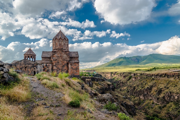4K Armenia Monastery on a Cliff Overlooking a Gorge