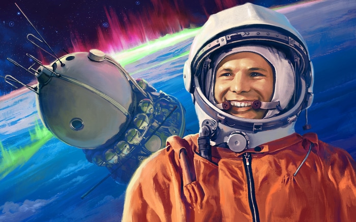 Yuri Gagarin and Vostok spacecraft in orbit