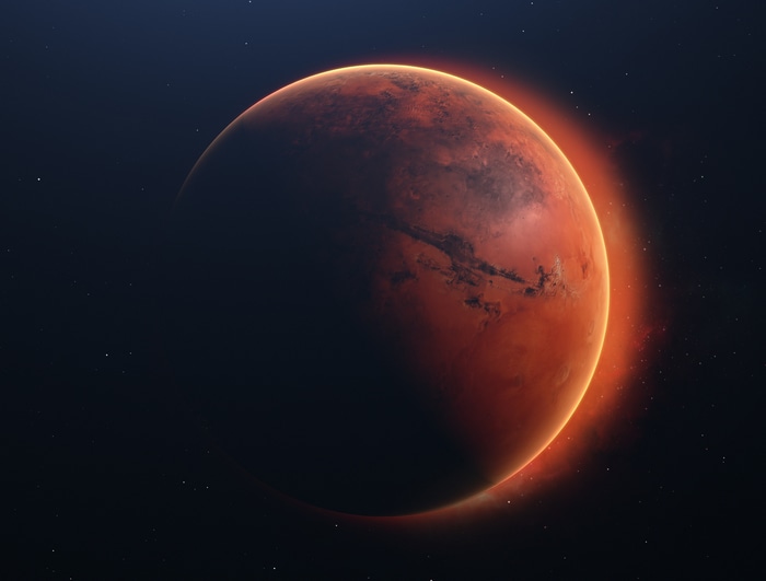 4K Mars planet in space with stars