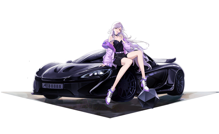 Anime girl sitting on a McLaren P1 car