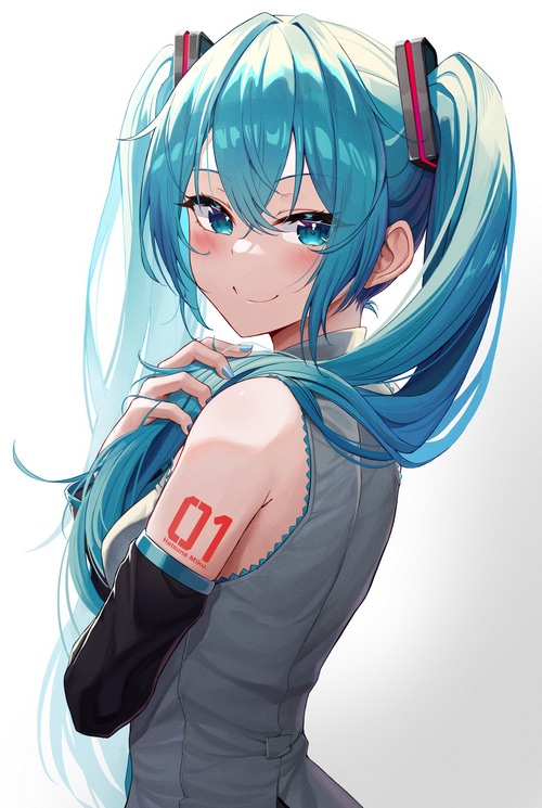 Hatsune Miku with blue hair and pigtails