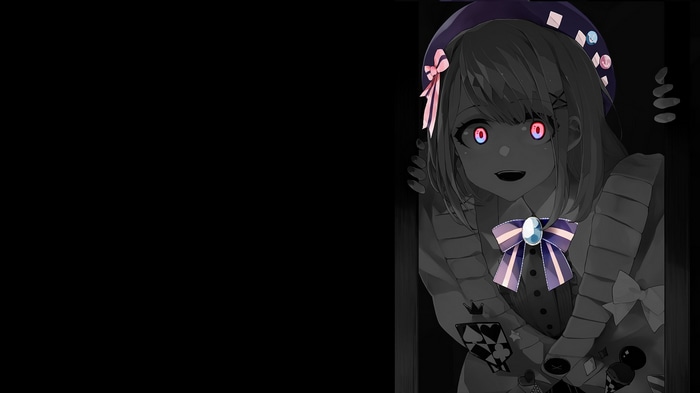 Suzuhara Lulu with glowing eyes peeking from darkness