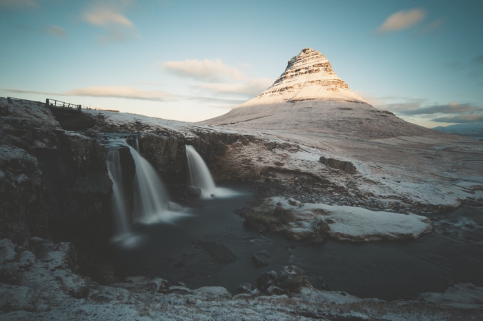 4K Kirkjufell mountain and waterfall in Iceland