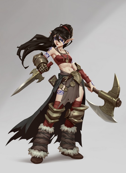 Elf warrior with axe and dagger