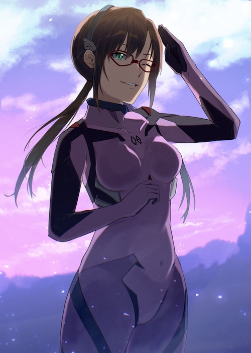 Makinami Mari Illustrious in a purple bodysuit