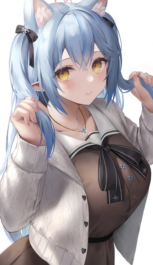 Yukihana Lamy with blue hair and cat ears