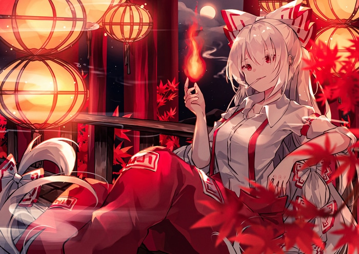 Fujiwara no Mokou from Touhou with fire