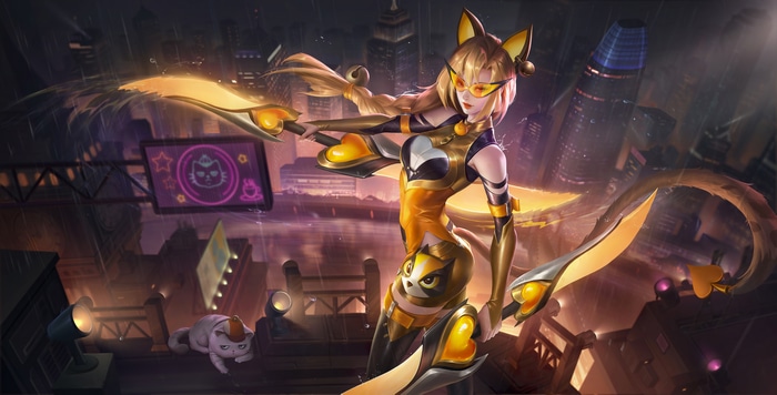 4K Honor of Kings cat girl with swords in city