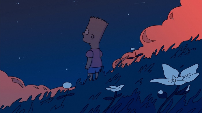 Bart Simpson looking at stars in a LoFi style