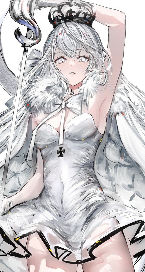 Anime girl with white hair and crown