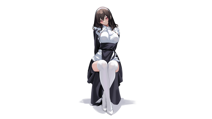 Maid with white stockings and thigh-highs