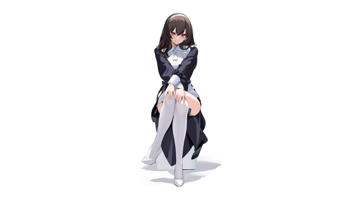 Anime girl in maid outfit with white stockings