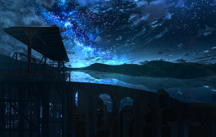 Starry Night Over Mountains and Ruins