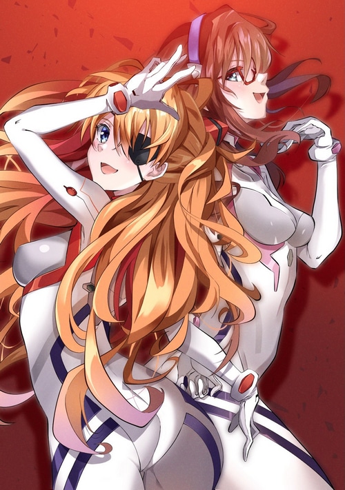 Asuka Langley Soryu and Makinami Mari Illustrious in plugsuits