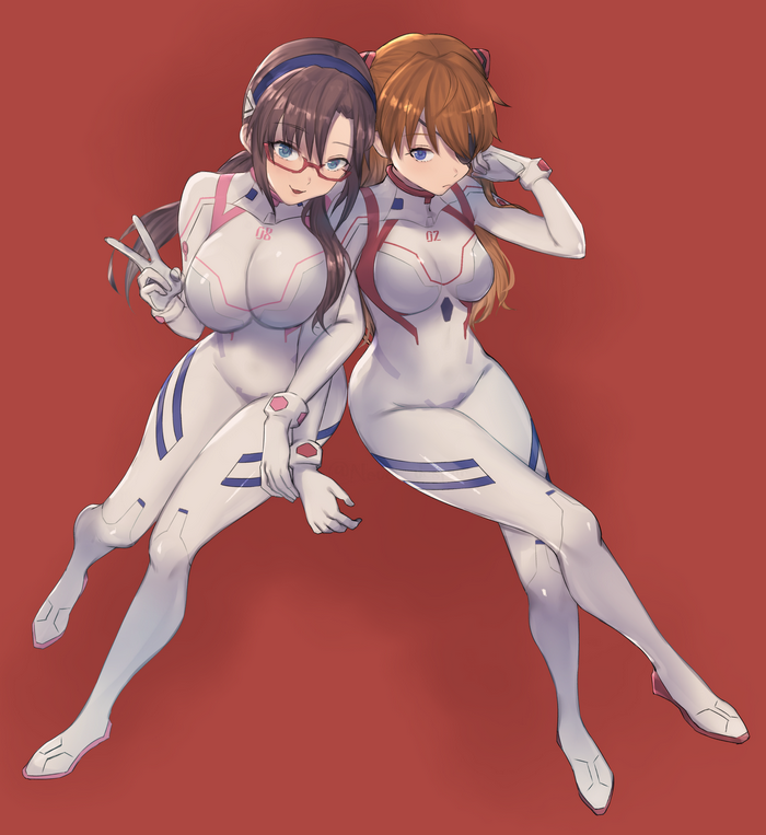 Asuka Langley Soryu and Makinami Mari Illustrious in Evangelion plugsuits