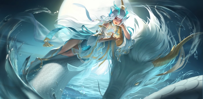4K Honor of Kings: Girl with white hair on a dragon