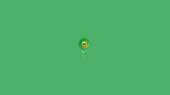 Green flower with smiley face on green background