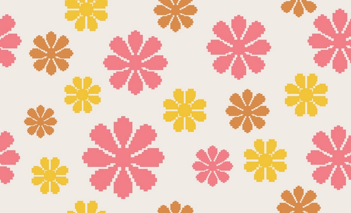 Pixelated flowers pattern on a cream background