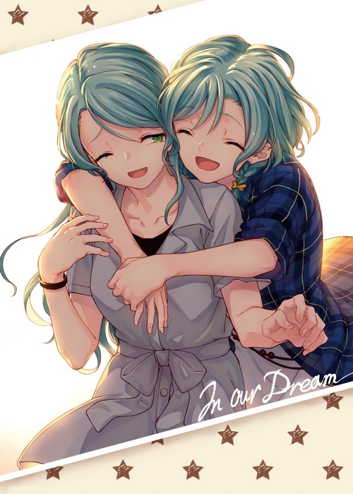 Hikawa Hina and Sayo embrace in BanG Dream! fan art