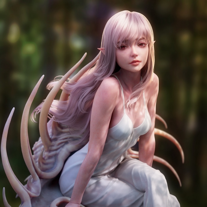 Fantasy girl with red eyes and pointy ears