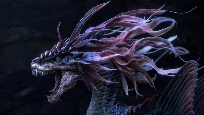 Close-up of a fantasy dragon's head