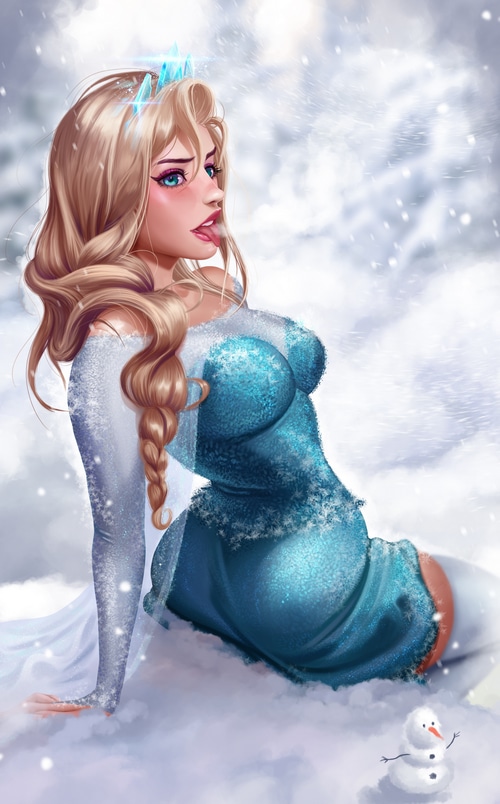 Elsa from Frozen in a snowy environment