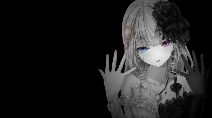 Anime girl with heterochromia and black rose