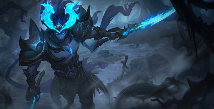 4K Honor of Kings character with blue horns and sword