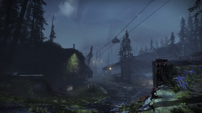 Destiny 2 Beyond Light forest landscape with cable cars