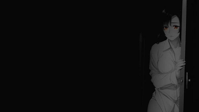Woman peeking from behind a door