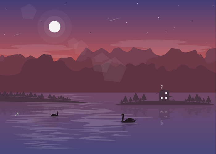 4K vector landscape with mountains and swans