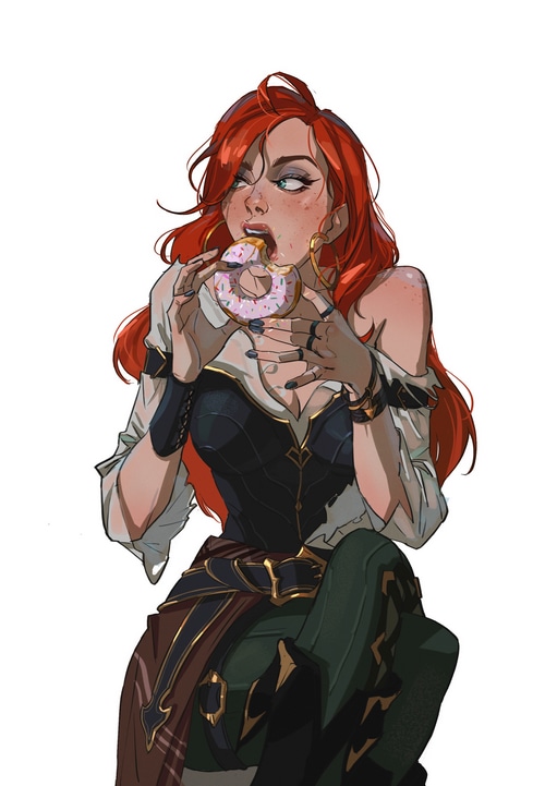 Miss Fortune eating a donut