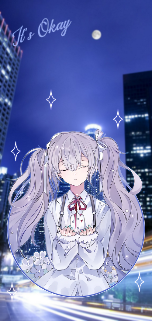 Hatsune Miku under the moonlight in a city