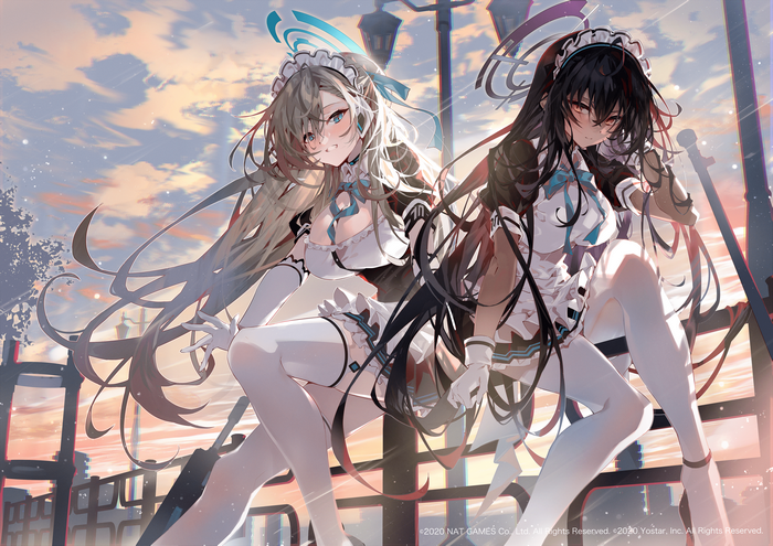 Blue Archive maids at sunset