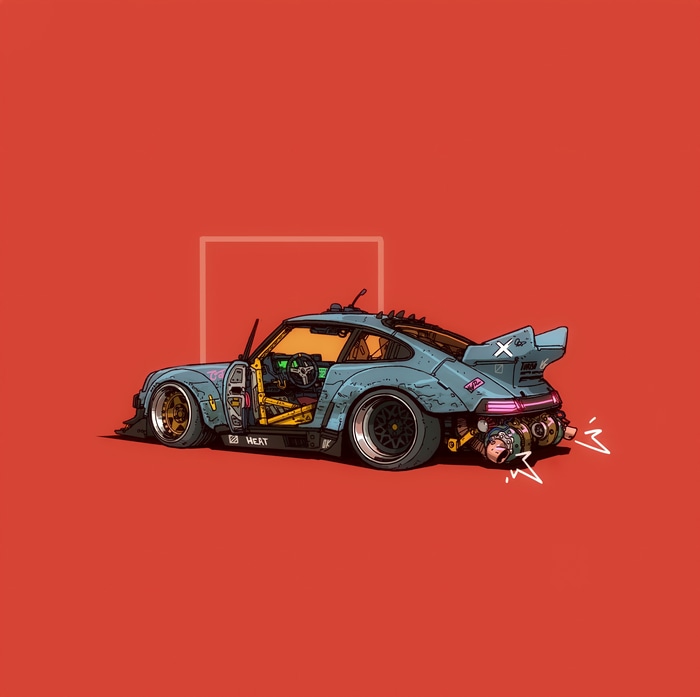 4K Modified RWB Porsche on Red Background
