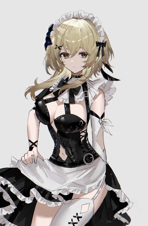 Lumine in a black and white maid outfit