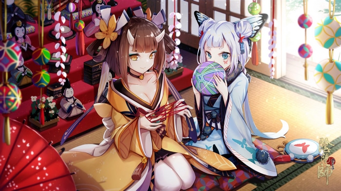 Onmyoji characters with horns and butterfly wings