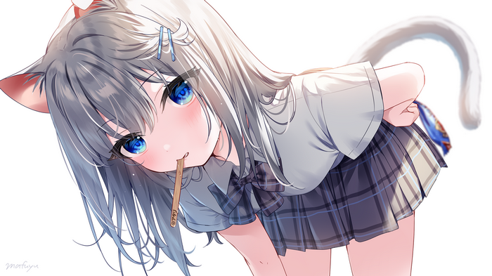 Mafuyu (chibi21) cat girl with blue eyes and gray hair