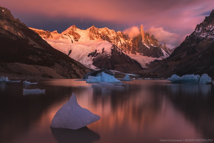 Patagonia Mountains and Lake at Golden Hour